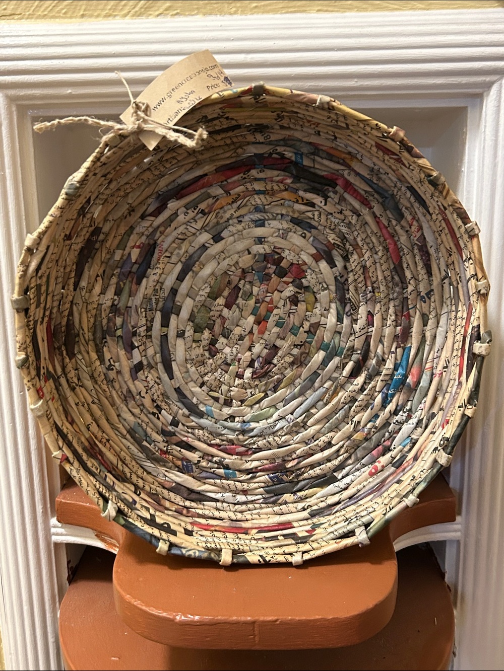 Vietnamese Magazine Coiled Paper Basket Bowl Accent Tray Large